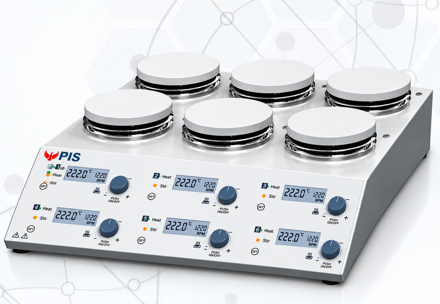 PIS MH280 S6 Six Channel Digital Hot Plate Stirrer for Parallel Laboratory Experiments
