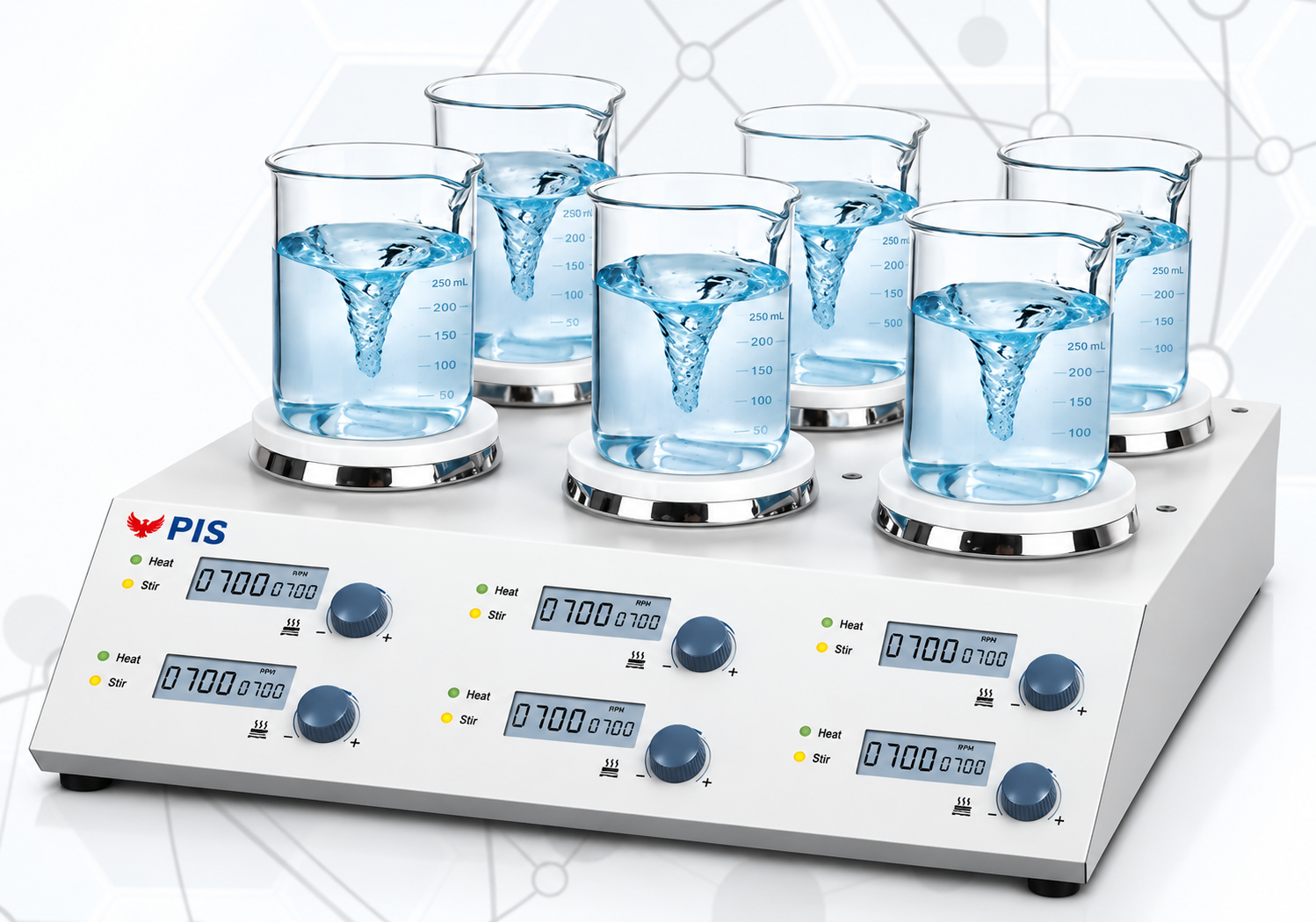 PIS M 6S 6 Position Magnetic Stirrer for Multiple Laboratory Samples