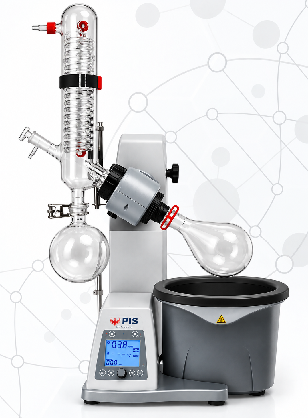 Rotary evaporator with LCD display for laboratory solvent evaporation and distillation – Phoenix India Solutions PIS