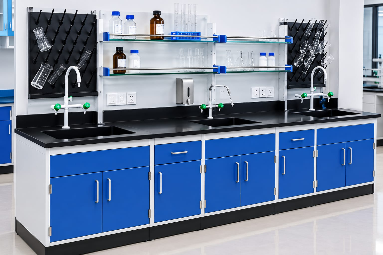 Laboratory Sink Unit with Integrated Sinks, Storage Cabinets and Shelving